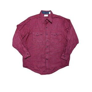 Vintage LL Bean Wool Button Up L Gingham Red Checkered EUC Wool Made in USA